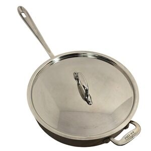 All-Clad Stainless Steel 12 Inch Saute Pan with Lid Helper Handle Silver